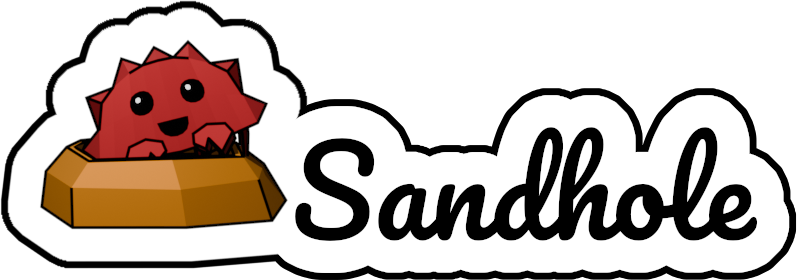 O logo do Sandhole, com Ferris aparecendo de um buraco de areia e o nome "Sandhole" escrito em letra cursiva ao lado.